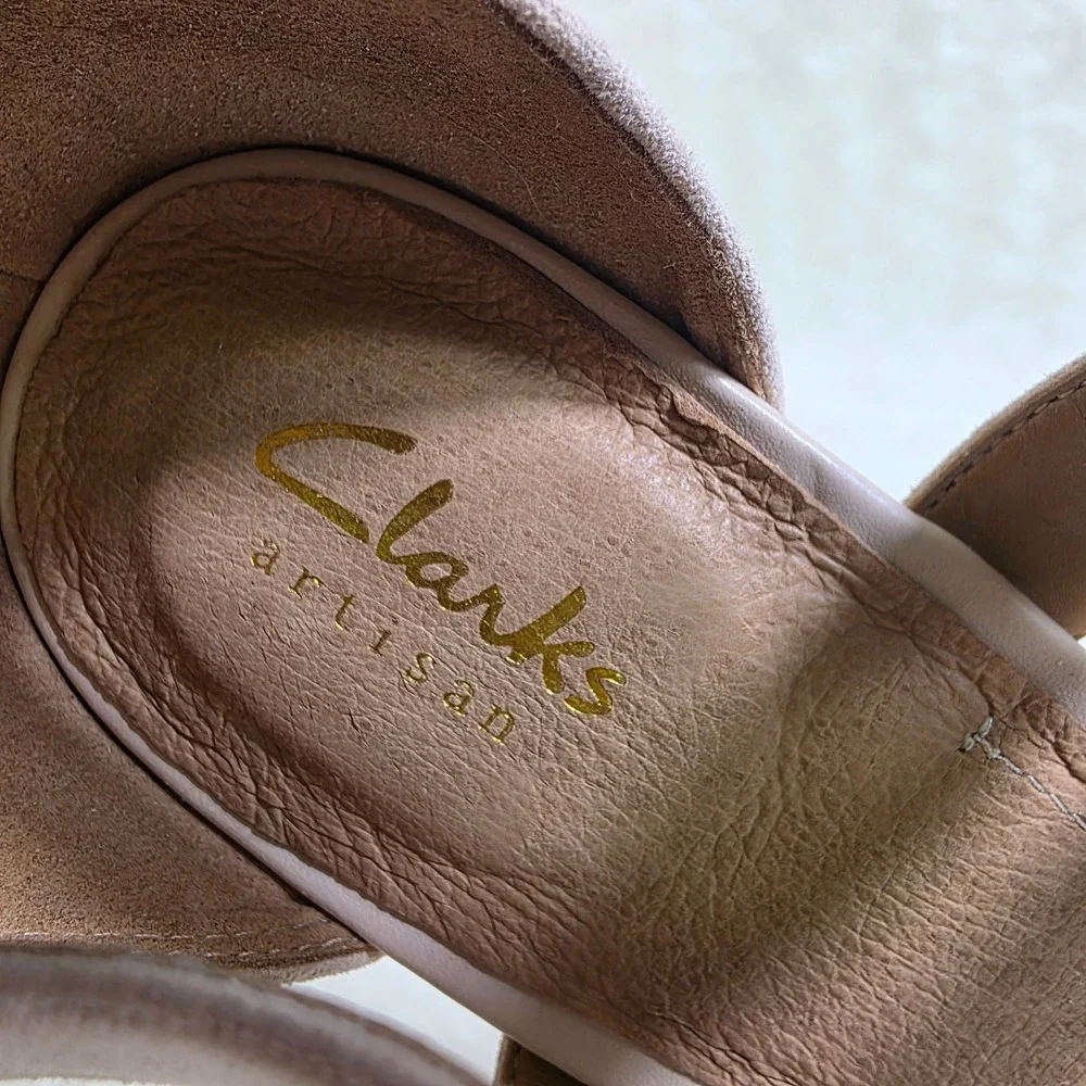 Clarks Artisan Nude Pump Suede Leather Lace Up Ankle Platform Heels Women 12 NEW
